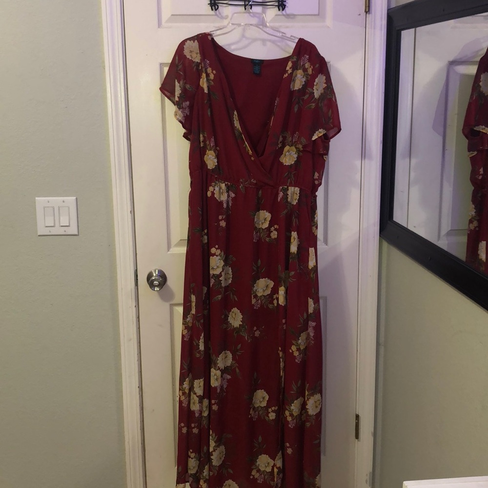 Rue 21+ Red Floral Floor length Slit Dress